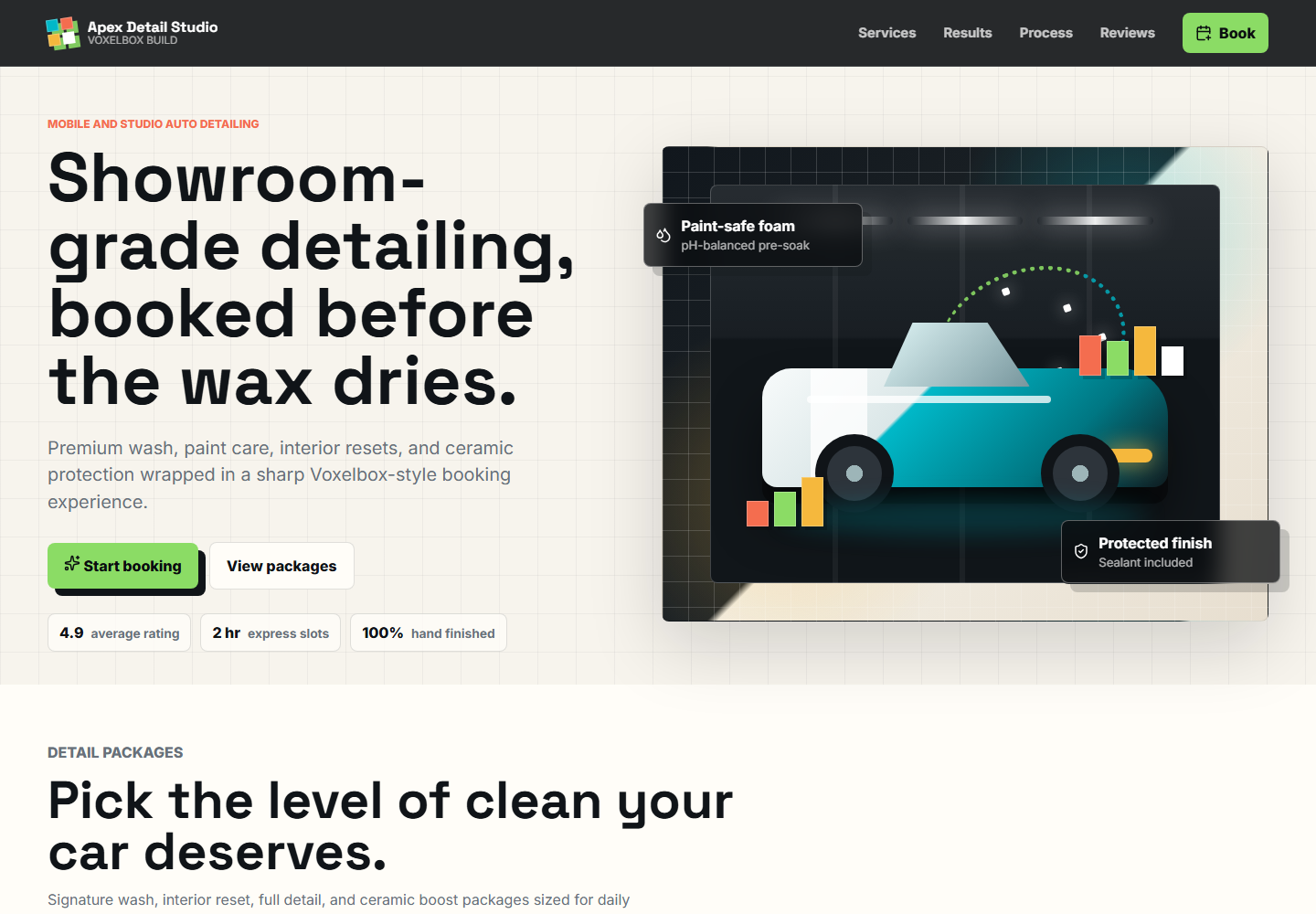 Desktop preview of the detailing website