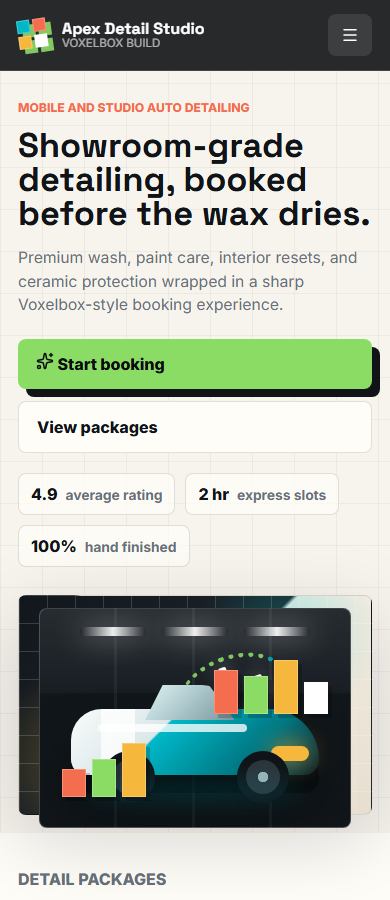 Mobile preview of the detailing website